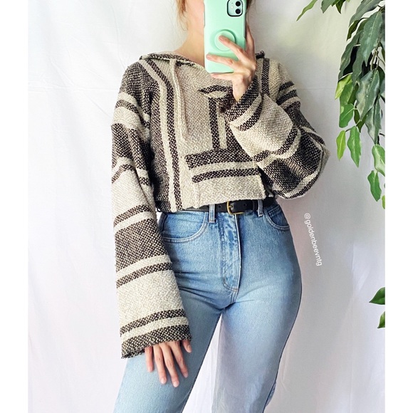 Sweaters - 🌿 Neutral Woven Striped Baja Pullover Hoodie 🌿